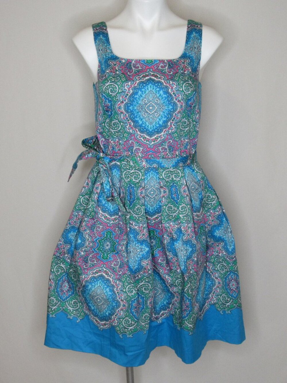 Talbots Blue Paisley Print Fit Flare Sleeveless Dress Women's 4 New NWT Lined